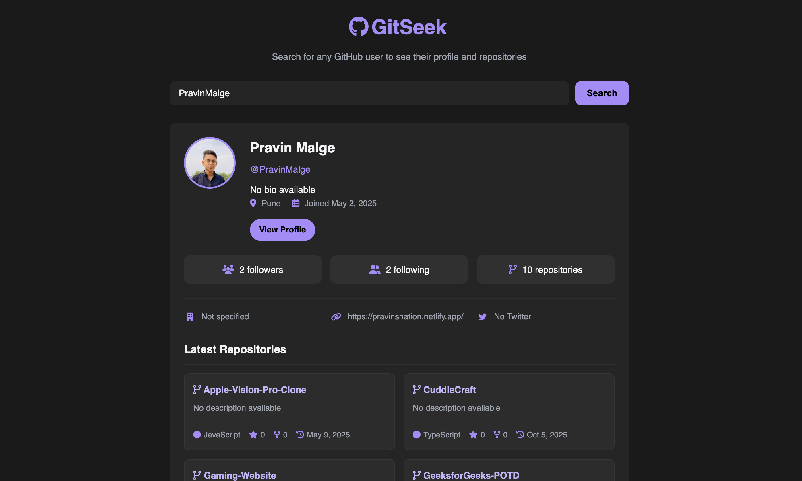 GitSeek website preview image